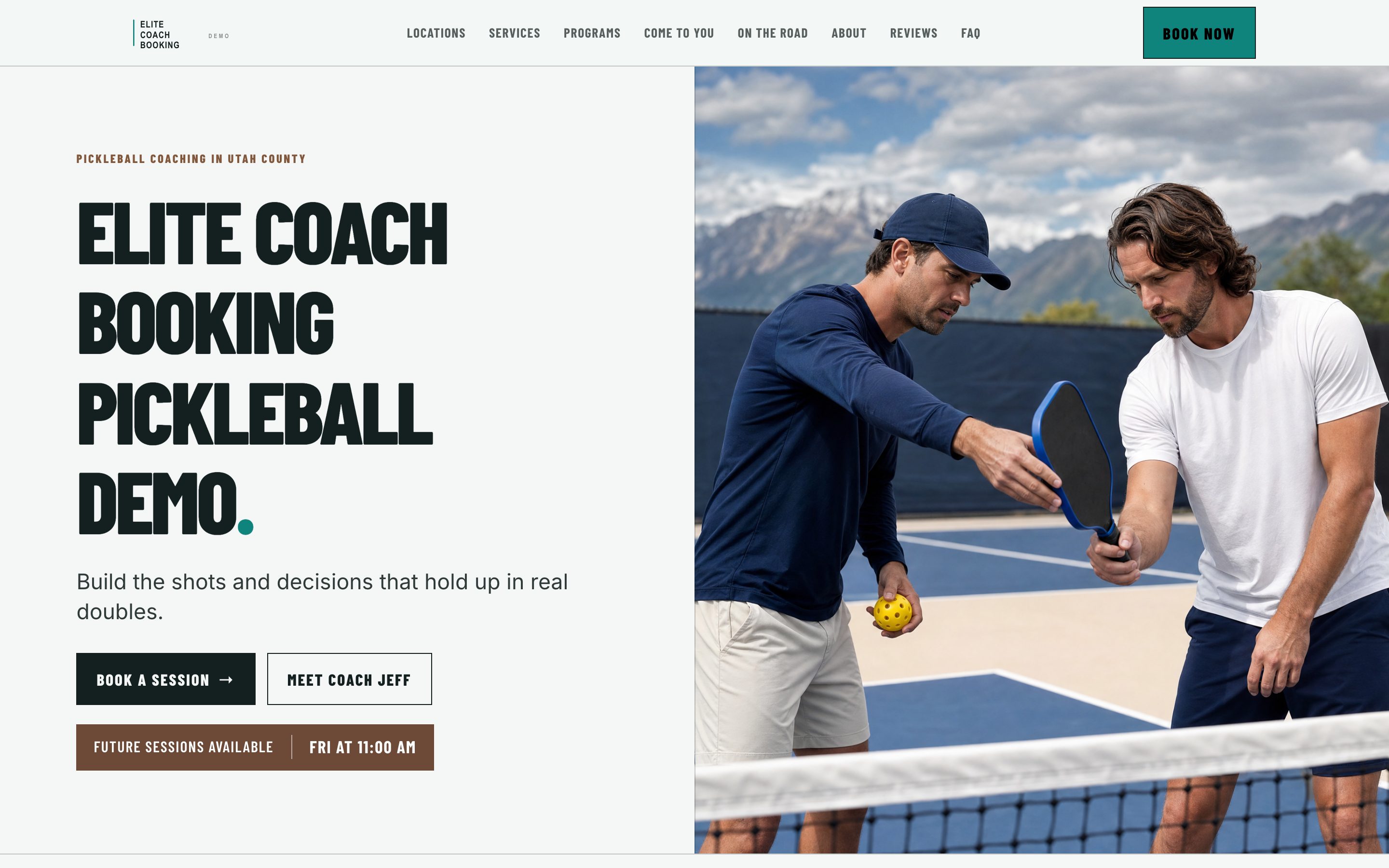 The pickleball coaching demo site built with Elite Coach Booking