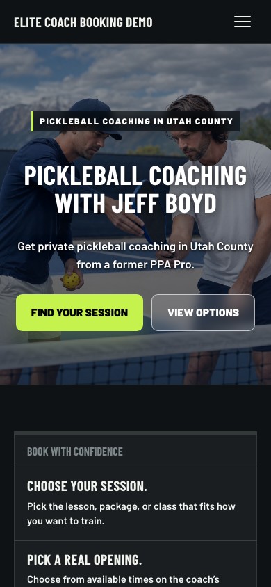 Mobile preview of the Court Lights Athletic coaching website