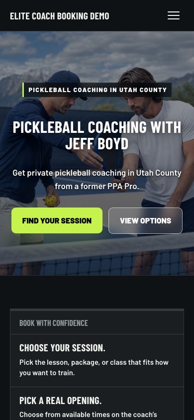 Mobile preview of the Court Lights Athletic coaching website