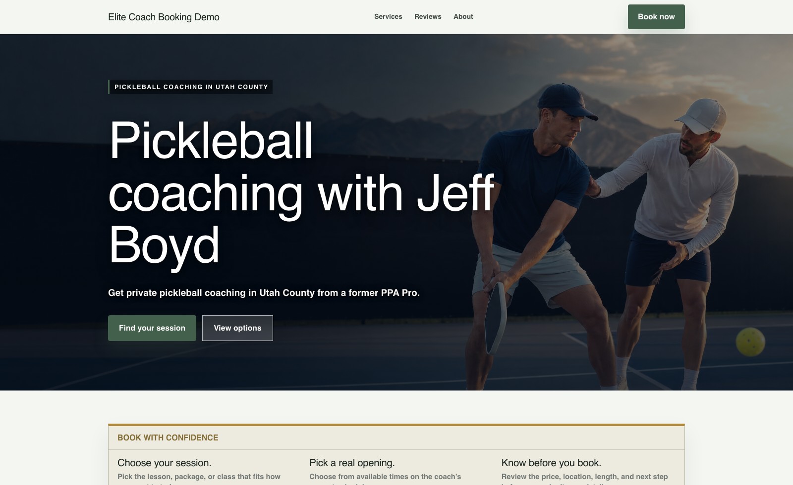 The Jeff Boyd coaching website in the Editorial design with the Sage Club color palette