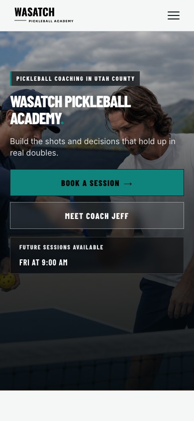 Mobile preview of the live Wasatch Pickleball Academy website