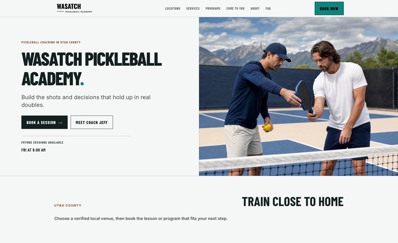 The live Wasatch Pickleball Academy demo website built on Elite Coach Booking