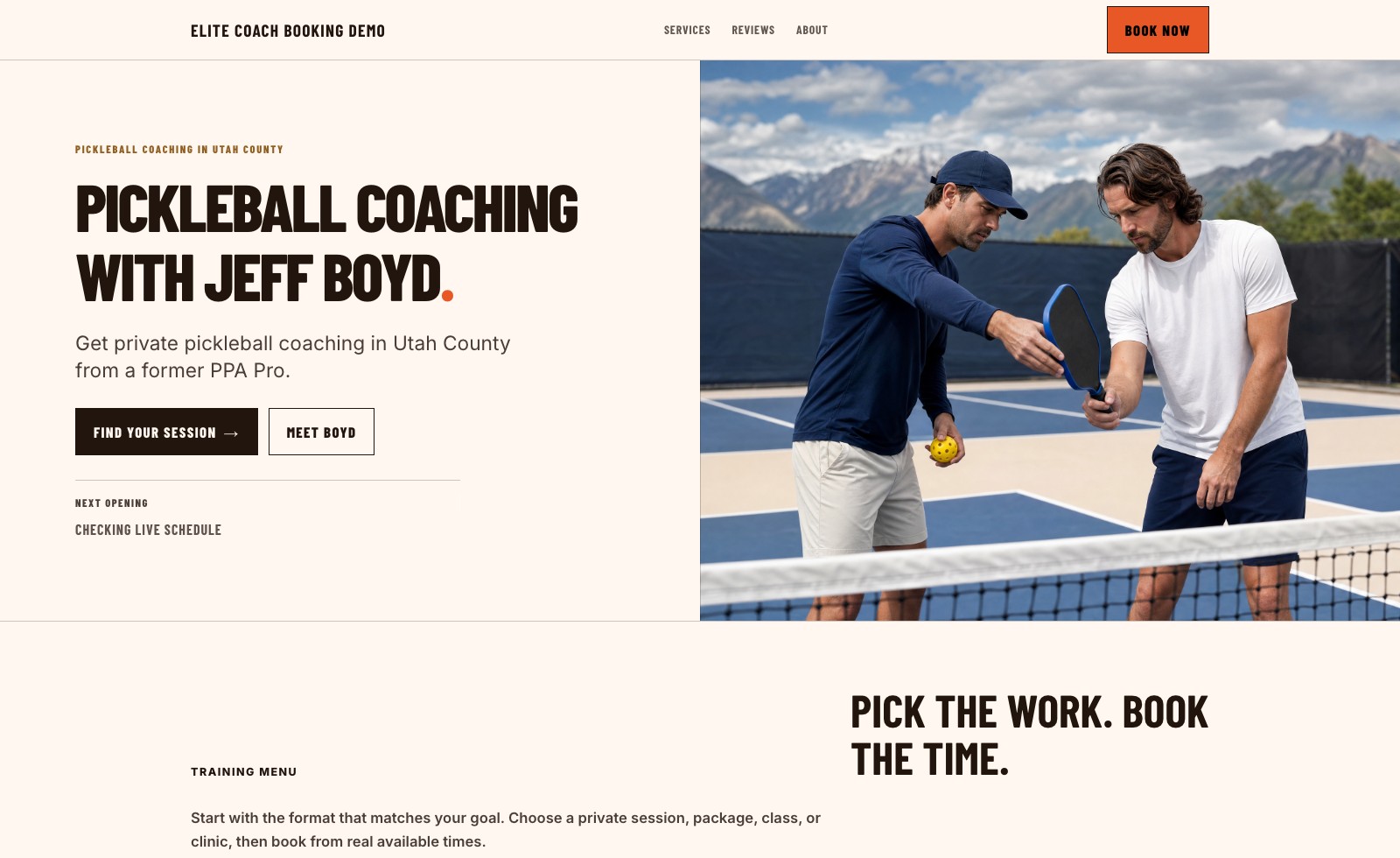 The Jeff Boyd coaching website in the Editorial Performance design with the Sunrise Drill color palette