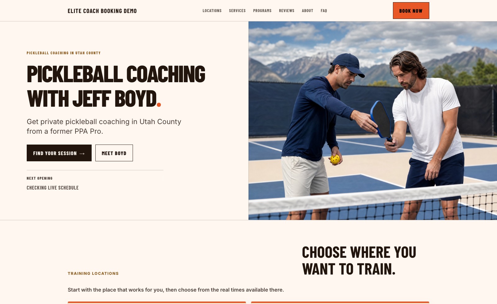 The Jeff Boyd coaching website in the Editorial Performance design with the Sunrise Drill color palette