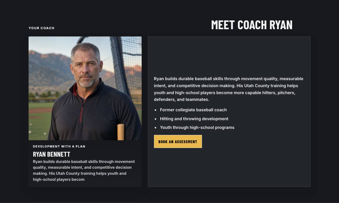 Real coach story section from Wasatch Baseball Development