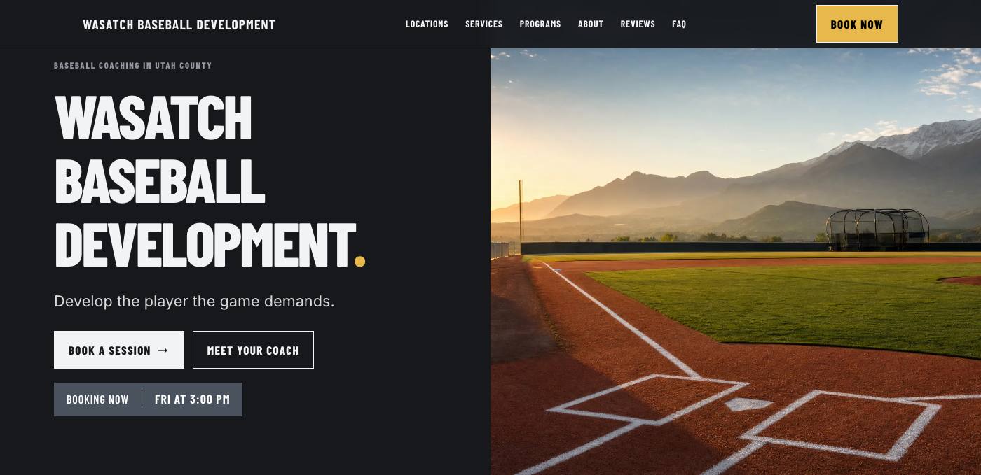 The real published homepage for Wasatch Baseball Development