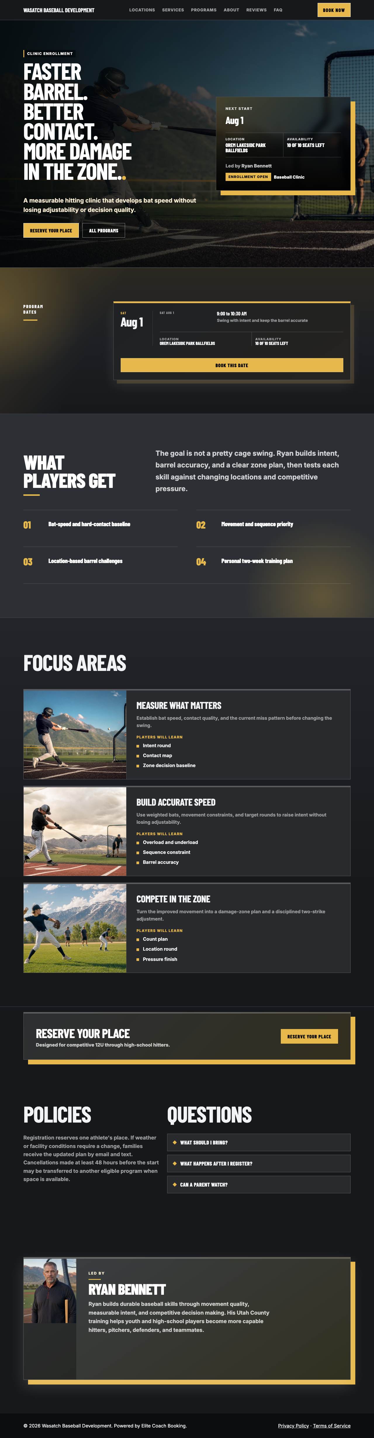 Full landing page for Contact & Bat Speed Lab