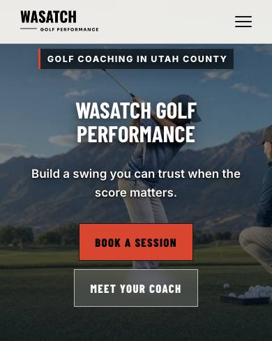 Mobile view of the Wasatch Golf Performance homepage