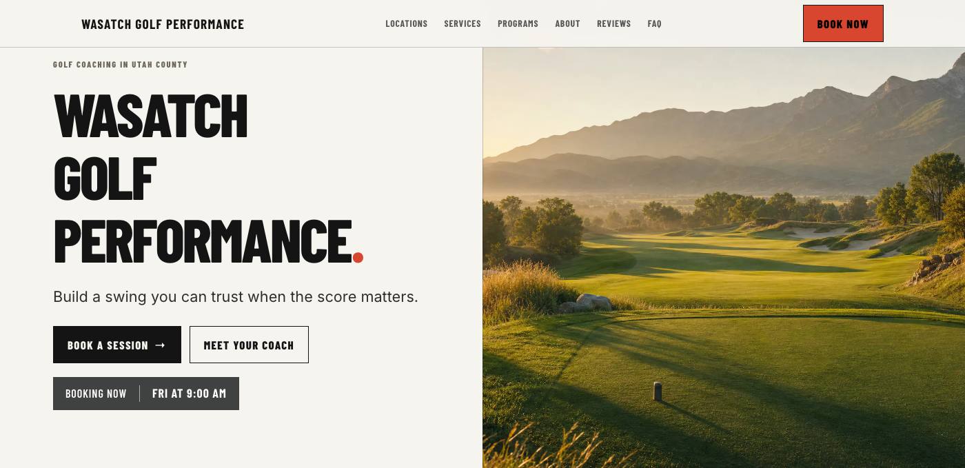 Published golf coaching website built with Elite Coach Booking