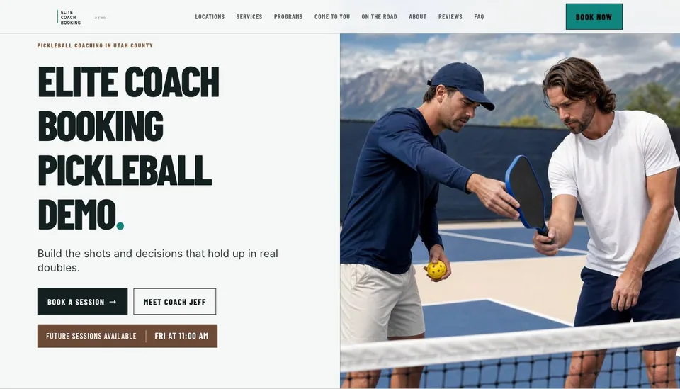 Published Elite Coach Booking Pickleball Demo homepage