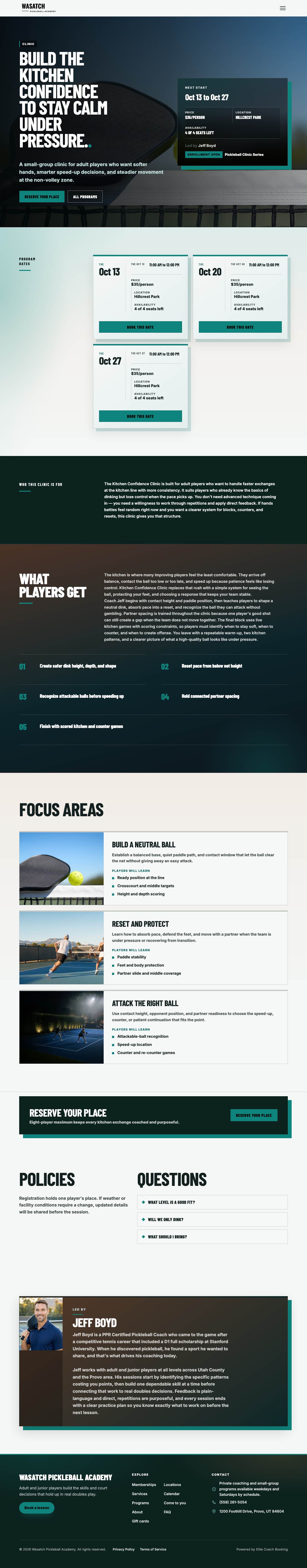Published Kitchen Confidence Clinic landing page
