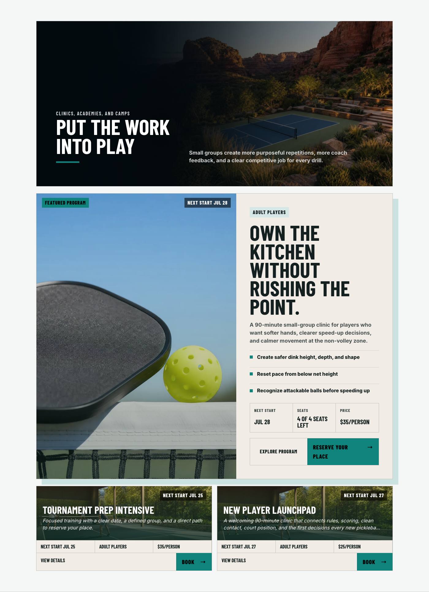 Real upcoming programs section from Elite Coach Booking Demo