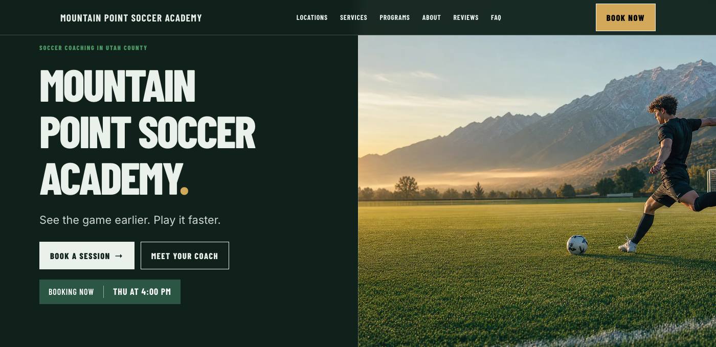 The real published homepage for Mountain Point Soccer Academy