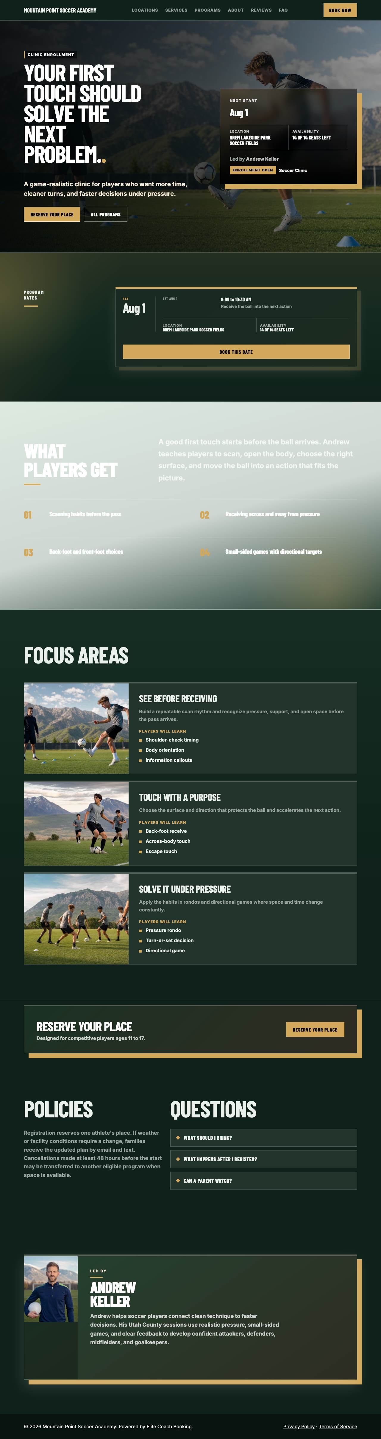 Published landing page for First Touch Mastery