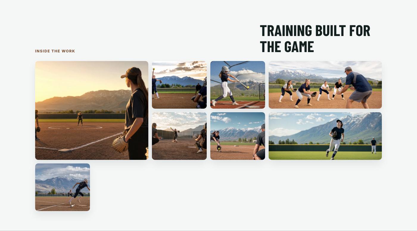 Real training gallery section from Utah Valley Softball Lab