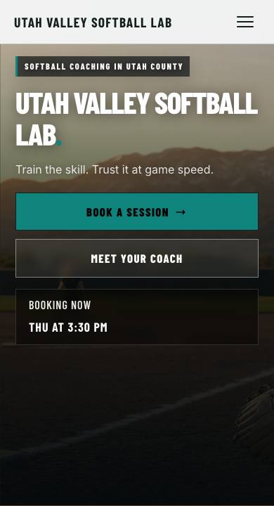 Mobile view of the Utah Valley Softball Lab homepage