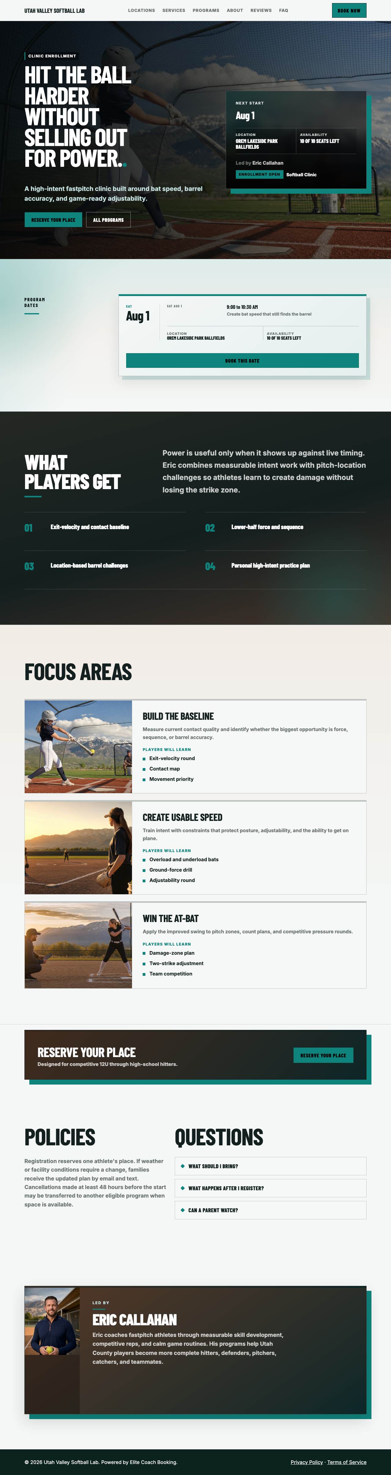 Full landing page for Power Hitting Lab