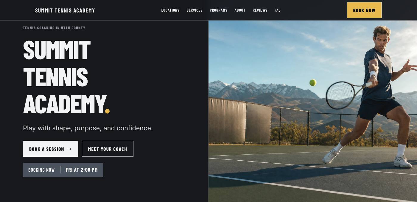 Summit Tennis Academy website published through Elite Coach Booking
